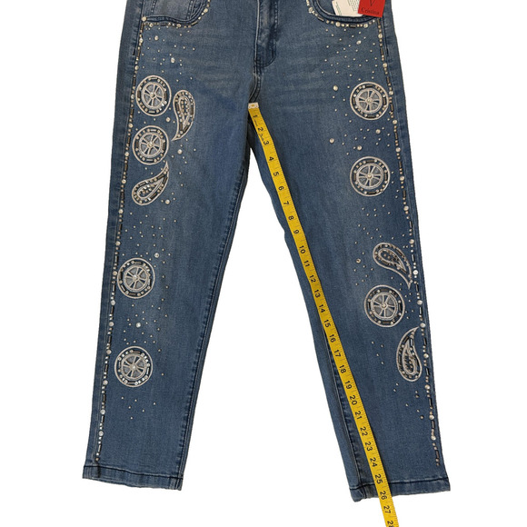 Cristina Y2K Jeans Womens 12 Embellished Paisley Straight Leg Rhinestone NWT - Picture 5 of 6